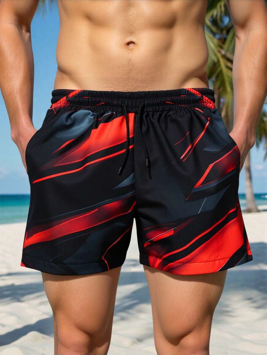 Manfinity Swimmode Men's Red And Black Polyester Bermuda Beach Shorts With Pockets - Black - View 1
