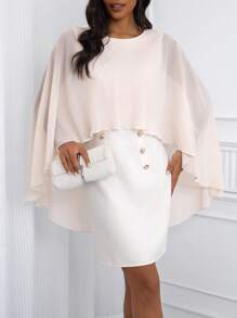 SHEIN Unity 透明雪纺层叠亮片紧身夹克连衣裙，带拉链，优雅商务办公室女士连衣裙