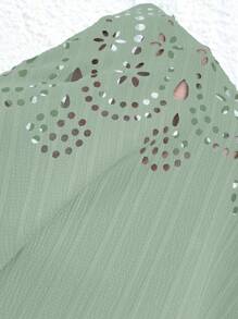 SHEIN Clasi Women's Burnout Round Neck Casual Loose Shirt, Spring/Summer - Mint Green - View 6