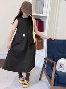 DAZY Tween Girls Sleeveless Round Neck Dress, Summer,Back To School Clothes - Black - View 8