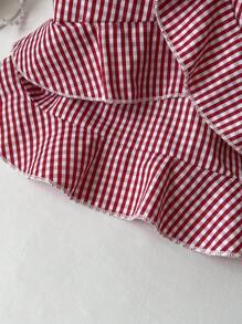 Elamini 女式夏季休闲条纹荷叶边吊带上衣 - 紅色 - 查看 5