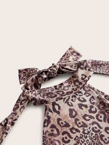 SHEIN Unity Plus Size Women Leopard Print Asymmetrical Hem Halter Knit Dress - Multicolor - View 3