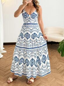 Calvaya 夏季大码度假风露背蝴蝶结连衣裙