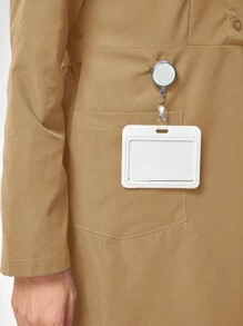 TaskEZ Solid Color Buttoned Half Front Placket Long Sleeve Pocket Shirt And Pants Scrub Uniform Set - Camel - View 5