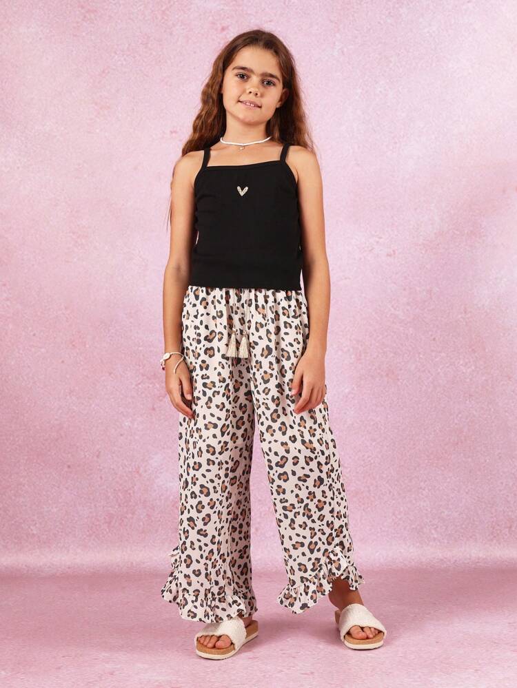Black Tank Top Leopard Print Wide Leg Pants Co-Ords