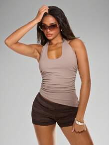 SHEIN BAE Asymmetrischer Saum einfaches Trägertop, geeignet für Musikfestivals, Straßenpartys, Wüstenmusikfestivals, Allround-Unterziehshirt, Ausgehen, Rave, Country-Konzert