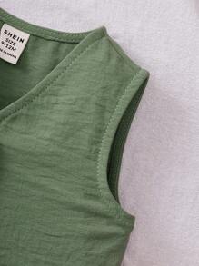 Baby Girl Cute Sleeveless Top And Elastic Waist Pants 2 Pieces Set, Green, Summer - Green - View 4