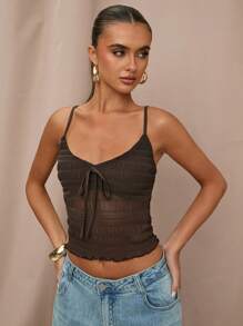 SHEIN BAE Camiseta de punto de malla texturizada de verano, adecuada para citas, tardes de té, reuniones con amigas, vacaciones, viajes a la playa, viajes a Italia, salidas, atuendos de crucero, atuendos de brunch, atuendos de Ibiza, blusas de verano