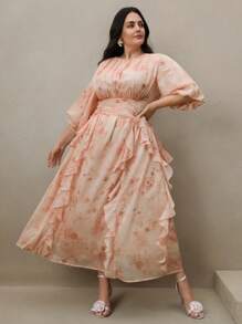 Anewsta 女士优雅飘逸荷叶边袖中长连衣裙，公主风格，适合春季、夏季、海滩、节日、度假