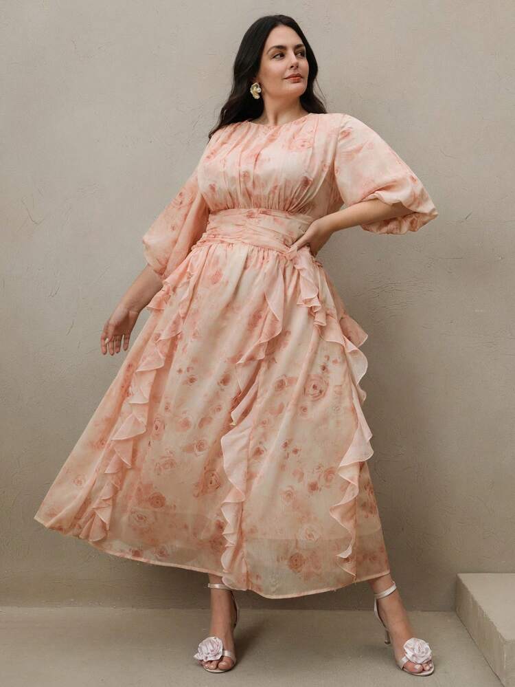 Elegant Flowy Ruffle Sleeve Midi Dress For Women, Princess Style, Suitable For Spring, Summer, Beach, Festival, Vacation
