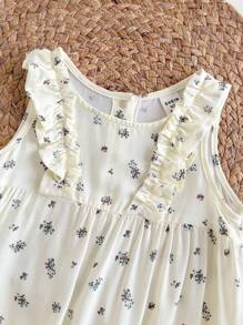 Loomiva Baby Girl Floral Print Round Neck Ruffle Hem Sleeveless Romper - Multicolor - View 4