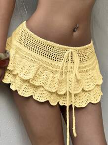 Sunnyshic Women's Casual Wave Print Beach Skirt - Yellow - View 7