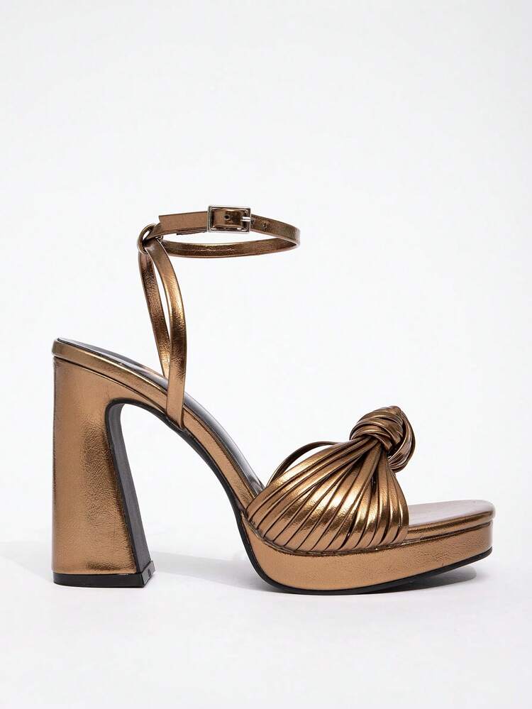 CUCCOO SZL Damskie brązowe sandały z odkrytymi palcami i grubym obcasem, seksowne modne szpilki na letnie przyjęcia i ceremonie