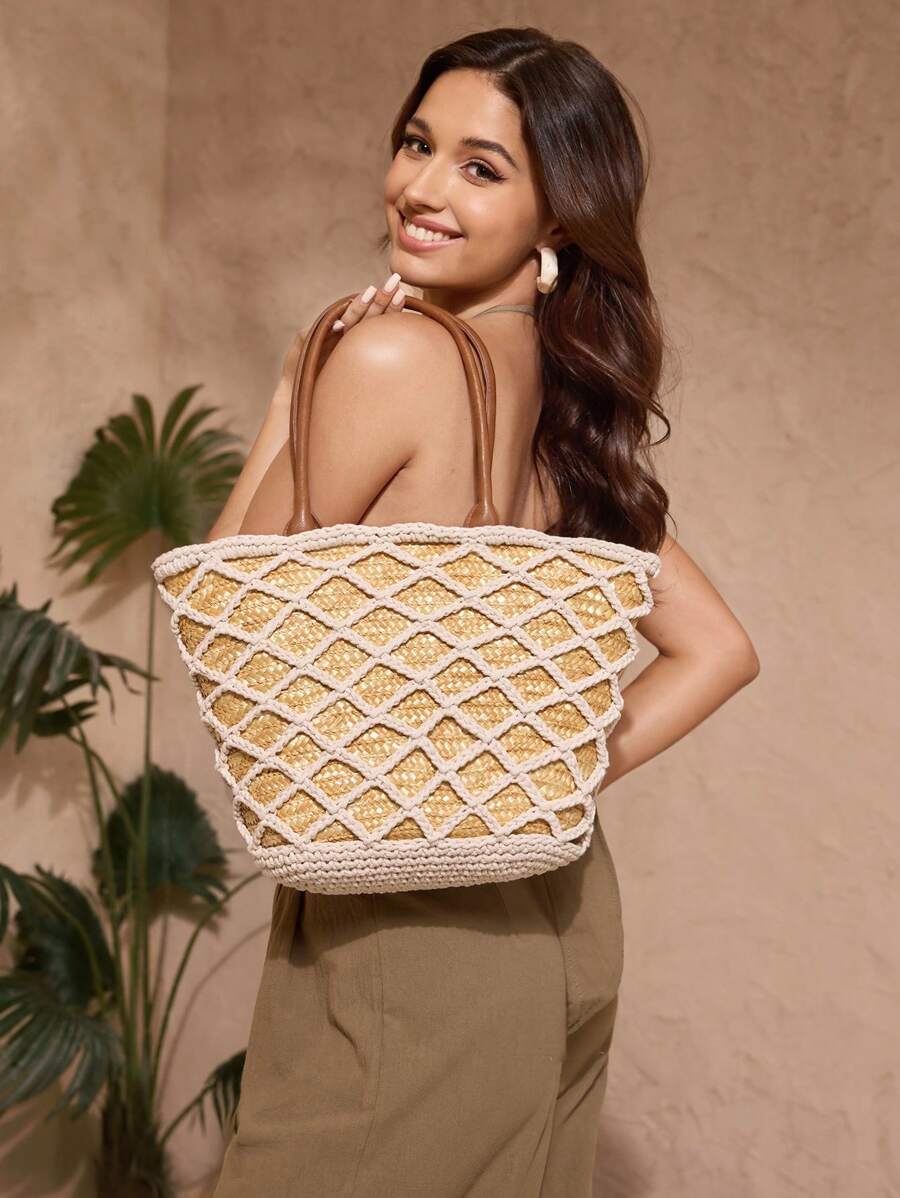 SHECARRY 网眼手提包，休闲简约风格，适合日常使用 - 白色 - 查看 1