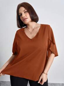 Chikora Blusa de manga corta y cuello en V con estampado de corazones rojos todo sobre, diseño minimalista, de uso diario y para citas y fiestas del Día de San Valentín, ideal para oficina, tallas grandes para mujer