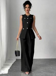 Chiquease Women Two Pieces Outfits For Daily Wear - Black - View 1