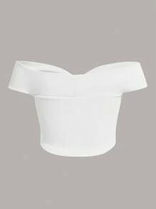 SHEIN MOD White Twist Design Off Shoulder Fitted Crop Top For Plus Size Women - White - View 2