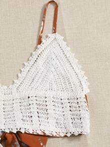 SHEIN VCAY Tie Back Crochet Cami Top & Paperbag Waist Floral Shorts Set Two Pieces Set