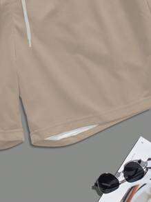 Manfinity Homme Conjunto de camisa de manga corta de color caqui con estampado de letras para hombre
