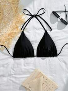 SHEIN Swim Curve Summer Beach Plus Ruched Halter Bikini Top