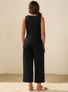 SHEIN Maternity Summer Casual Solid Color Sleeveless Nursing Jumpsuit Summer Outfits For Women