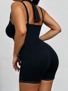 Flirla Plus Size Sleeveless Solid Color Halter Sexy Fashionable Faux Denim Jumpsuit