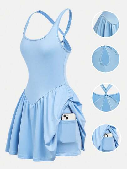 SHEIN Essnce Plus-Size Women's Sleeveless High Elastic Knit Back Cross Kinky Halter Dress Pants Culottes Yoga Fitness Tracksuit, Jumpsuit, Culottes