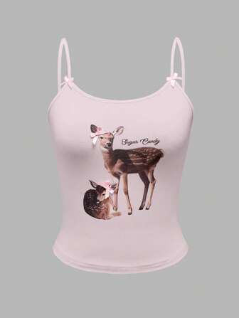 Kawaii Süße, retro-realistische Hirschmuster Rosa Schleife Hosenträger