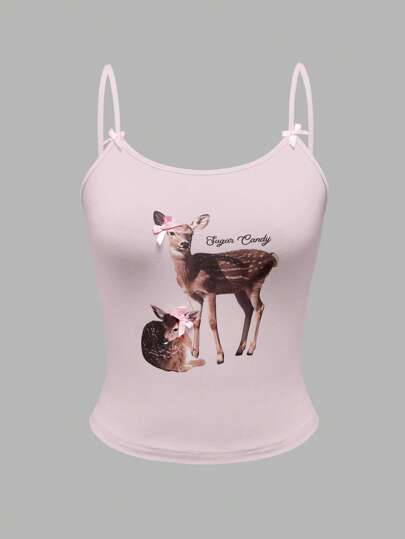 Kawaii Sospensori in rosa a motivo realistico carino e vintage di cervi con fiocco