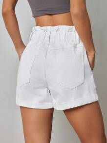 SHEIN Tall Quần short denim dạo phố rộng rãi, đa năng cho nữ có túi - trắng - Xem 2