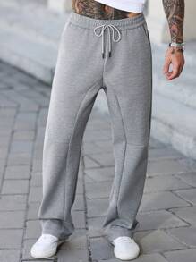 Manfinity CasualCool Manfinity Homme Men's Gray Sweatpants, Street Patchwork Design Wide Leg Casual Jogger Pants