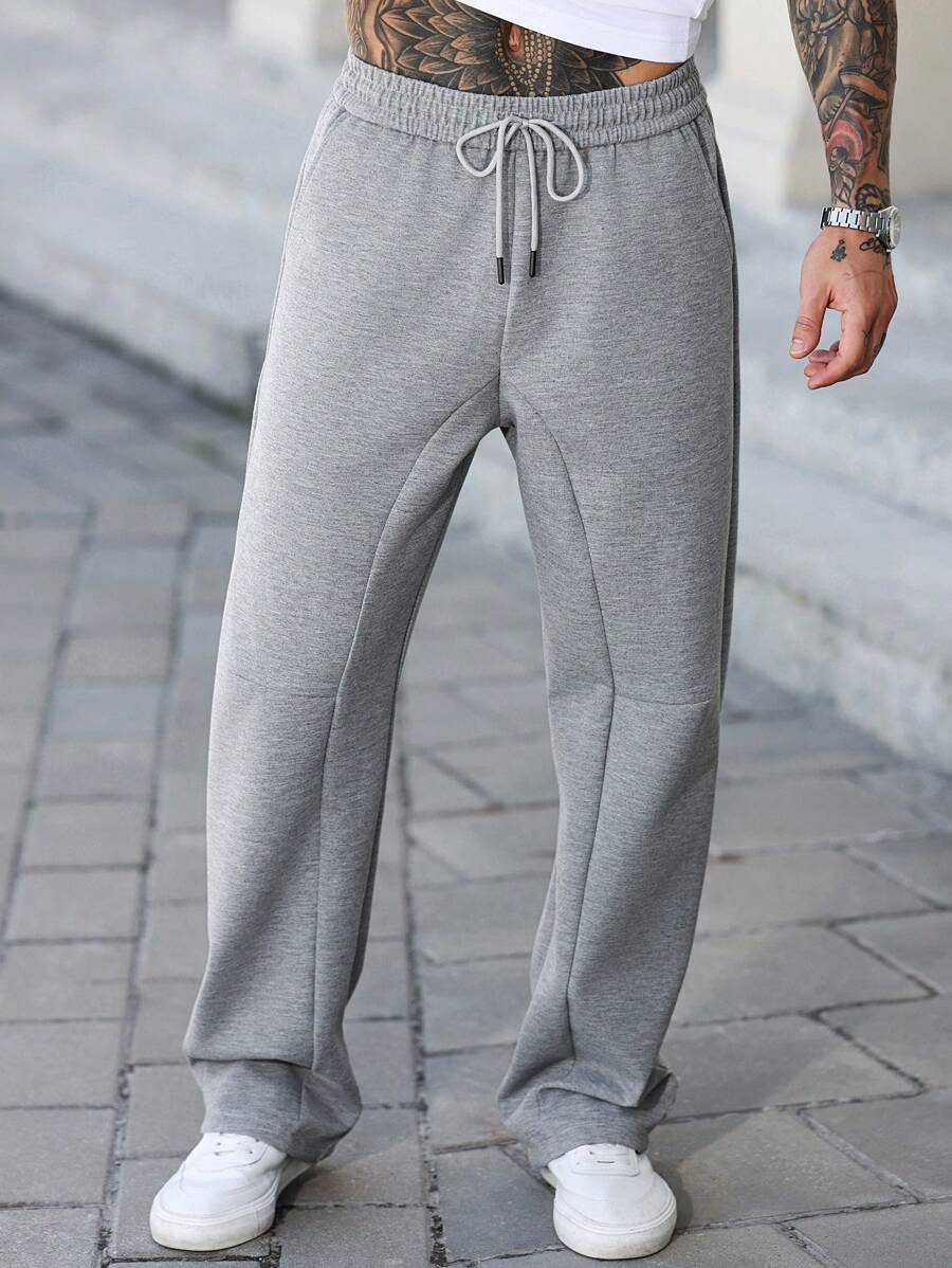 Manfinity CasualCool Manfinity Homme Men's Gray Sweatpants, Street Patchwork Design Wide Leg Casual Jogger Pants