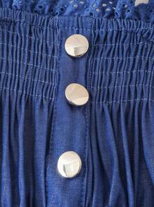 Mono informal de unicolor con diseño de volantes y detalles de botones para niñas para uso diario - Azul - Ver 4