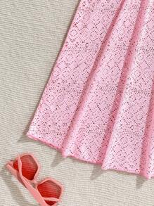 Girls White Lace Hollow Out Mid-Length Beach Cover Up - Multicolor - View 5