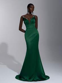 Elitara Elegant And Gorgeous Dark Green Elastic Knitted Handmade Pearl Rhinestones Avant-Garde Special-Shaped Tie High Waist Slim Fishtail With A Hem Dress Suitable For Dating Single Party Cocktail Party Dance Formal Occasion Evening Party Formal Occasion Dinner Dress, Gown, For Wedding Guest
