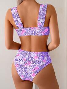 Bộ bikini hở lưng cổ chữ V họa tiết hoa mùa hè dành cho nữ, đồ bơi đi nghỉ - Nhiều màu - Xem 2