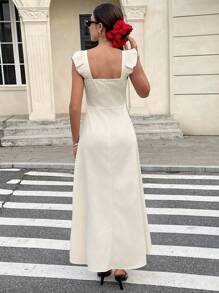 SHEIN Frenchy 女式中长细肩带连衣裙，夏季时尚 - 杏色 - 查看 2