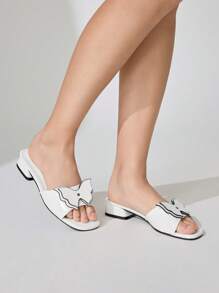 CUCCOO CHICEST Women's White Patent Leather Butterfly Square Toe Flat Sandals, Elegant Sweet Casual Fashion Comfortable Slip-On Flat Shoes For Spring/Summer, Suitable For Afternoon Tea, Dates, Elegant Outfits, Beach Vacation - White - View 6