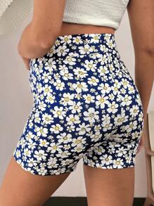 SHEIN Short elástico de maternidad con estampado total, pantalones de yoga, ropa deportiva de verano, prendas inferiores para exteriores