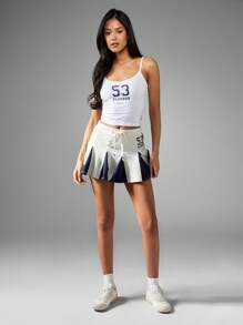 Missguided x Playboy Top tipo camiseta de tirantes con gráfico de número de estilo deportivo, de moda informal, de corte ajustado, tipo top corto con tirantes finos, para uso casual, entrenamiento, club, festivales