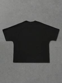 Manfinity EMRG Manfinity Streetrush Men's Round Neck Short Sleeve Graphic Printed Minimalist T-Shirt, Casual Daily Wear,Men's Loose Raglan Sleeve Printed T-Shirt,Graphic T-Shirt,White T-Shirt,White Men T-Shirt,Graphic Men T-Shirt,Plus Size T-Shirt,Boyfriend Gift - Black - View 2