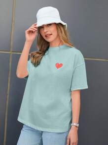 SHEIN Cottnline Women's Short Sleeve Round Neck T-Shirt, Fashionable For Summer - Blue - View 5