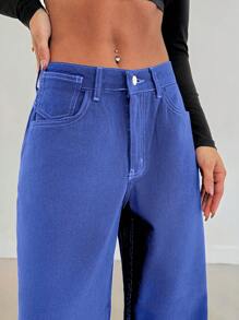 EURMUSE HIGH RISE WIDELEG JEANS WITH LEOPARD - Light Wash - View 5