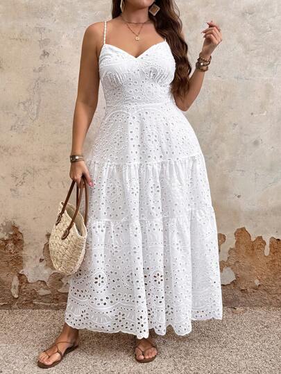 Breezaya Plus Size Women's Simple Spaghetti Strap Fitted Long Dress, Casual Vacation Style Summer Women Clothes  Curve Plus   Vacation Women Clothes   Shein Curve