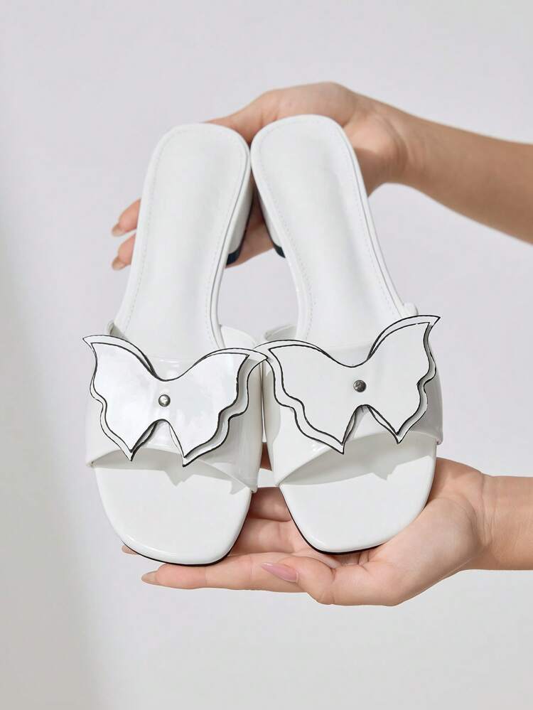 CUCCOO CHICEST Women's White Patent Leather Butterfly Square Toe Flat Sandals, Elegant Sweet Casual Fashion Comfortable Slip-On Flat Shoes For Spring/Summer, Suitable For Afternoon Tea, Dates, Elegant Outfits, Beach Vacation