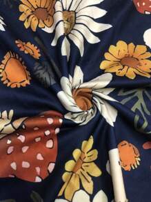 SHEIN LUNE Plus Size Women Botanical Print Fitted Flared Pants - Multicolor - View 5