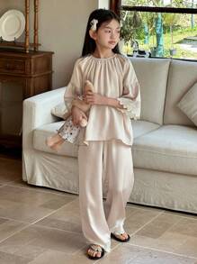 DAZY Tween Girls Loungewear Set, Autumn,Back To School Clothes - Apricot - View 1