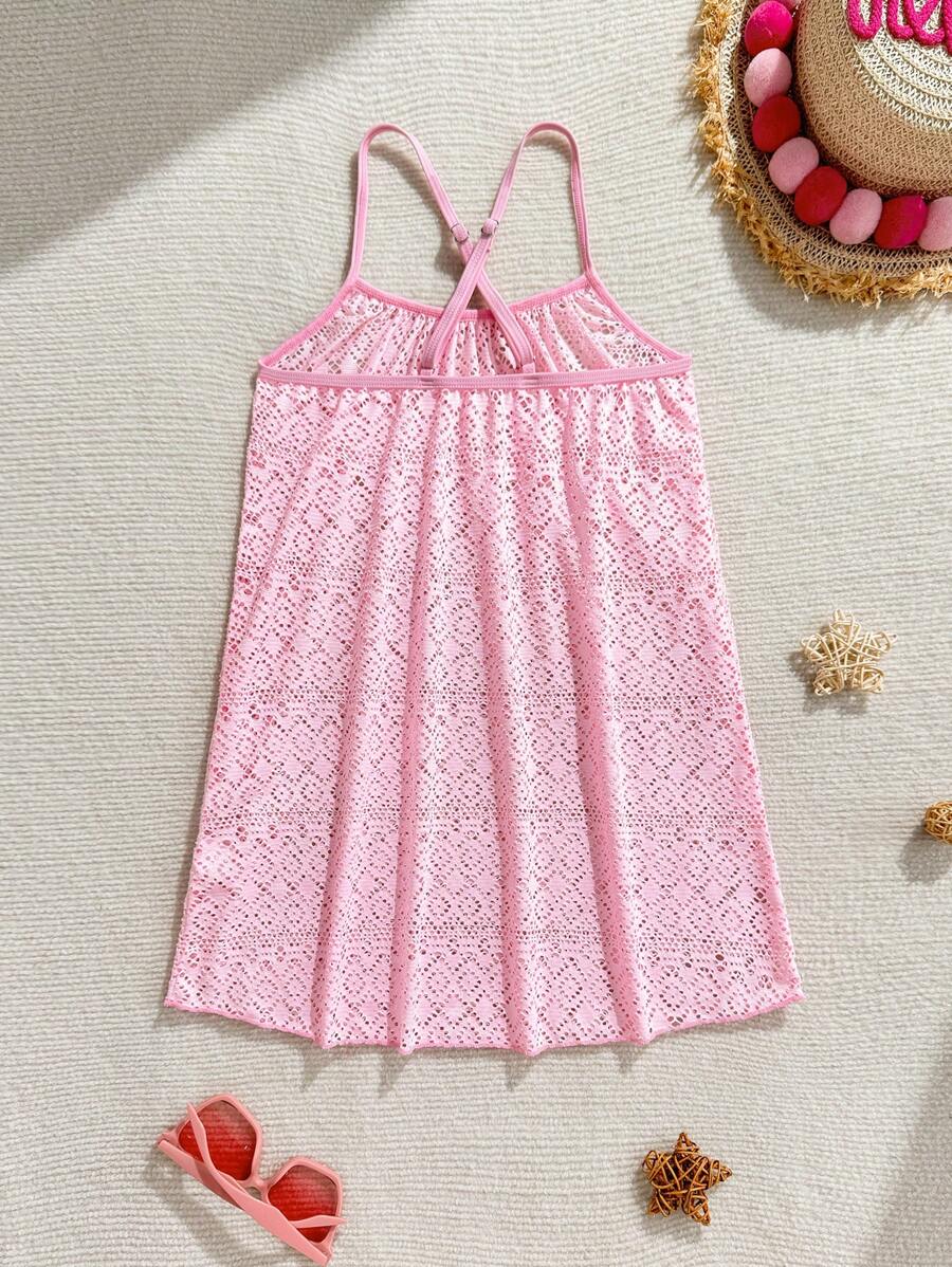 Cubrecuerpo blanco de media longitud con encaje calado para niña, para la playa - Multicolor - Ver 1