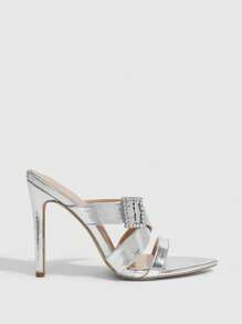 CUCCOO SZL Women's Fashionable Criss-Cross Strap Stiletto High Heel Sandals - Silver - View 4