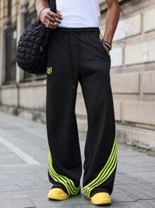 PAVTROS Manfinity Streetrush Men's Drawstring Waist Color Blocking Knitted Casual Sweatpants - Black - View 5